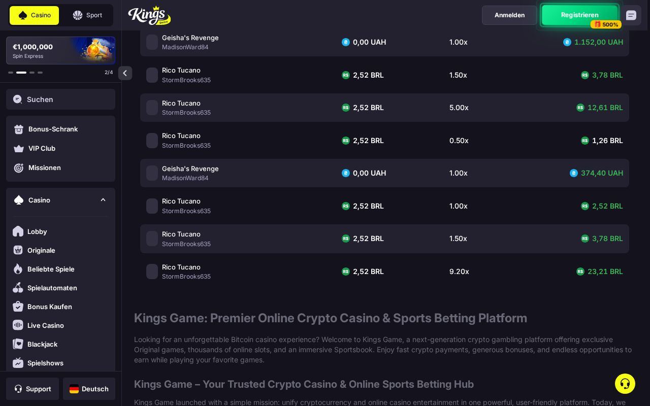 Kings Game: Kings Game Casino in Deutschland: Bonus, Spiele und Krypto